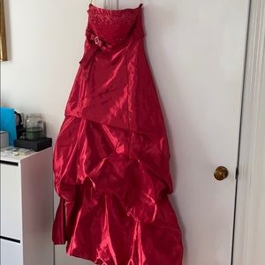 Red strapless ball gown dress